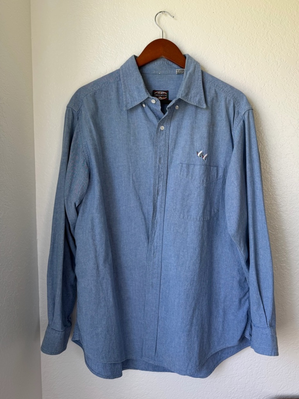 Creekwood Soft Denim Blue Long-Sleeve Button-Down Embroidered Mallard Duck Shirt